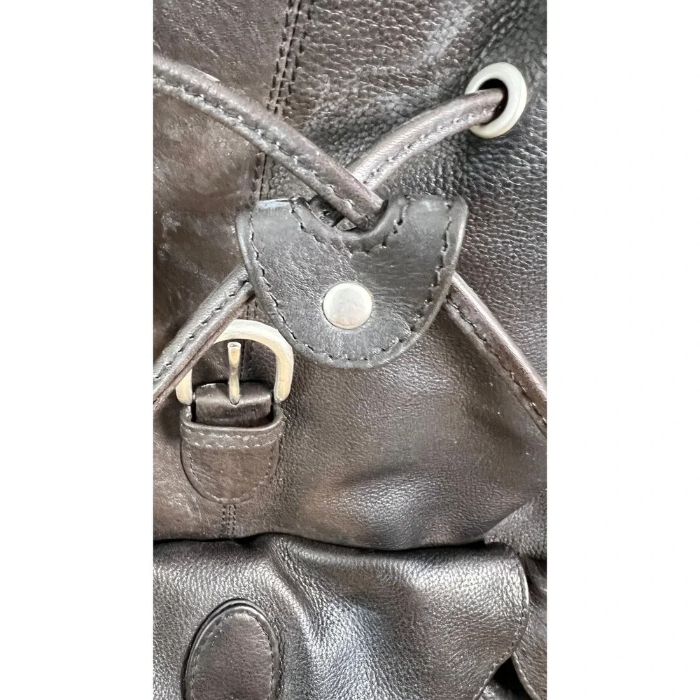 London Fog Backpack Womens Large Brown New Leather‎ Drawstring Buckle 90's